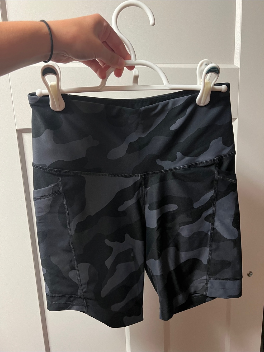 High-Waist Black Camo Women's Biker Shorts
